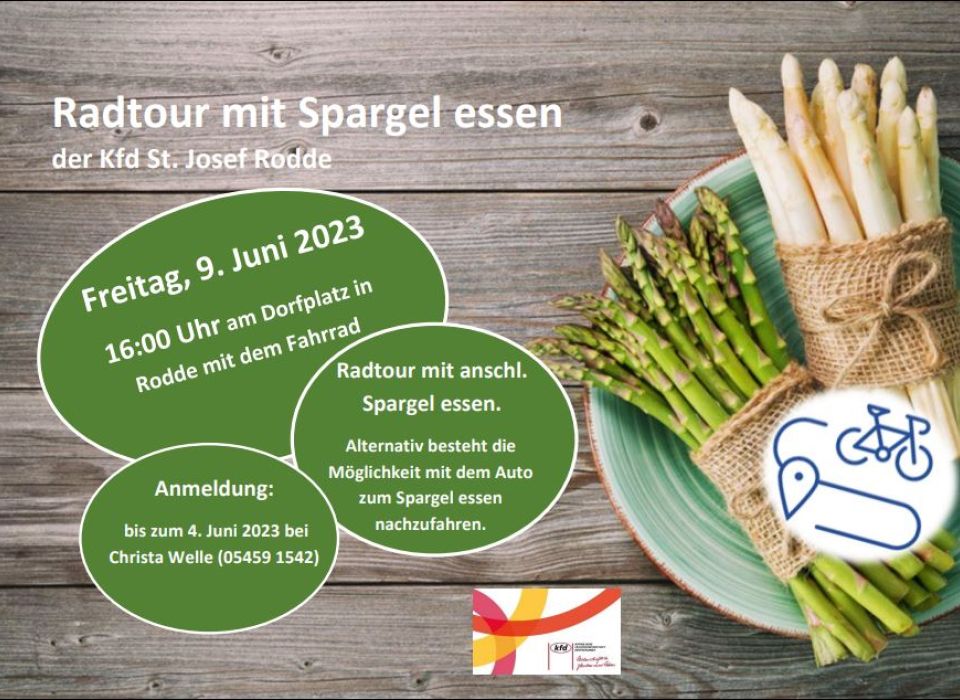 Image - kfd Rodde: Radtour mit Spargelessen am 9. Juni 2023